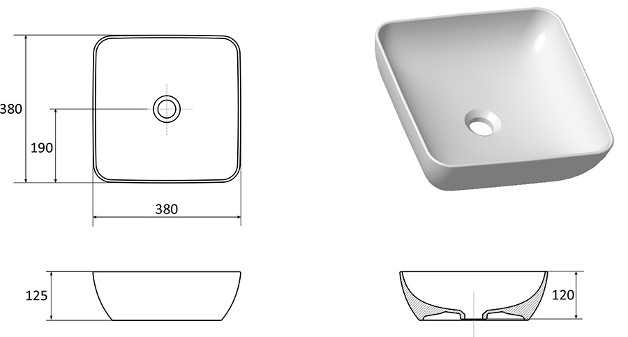 Раковина 38 см Ravak Uni Slim XJX01138001, белый
