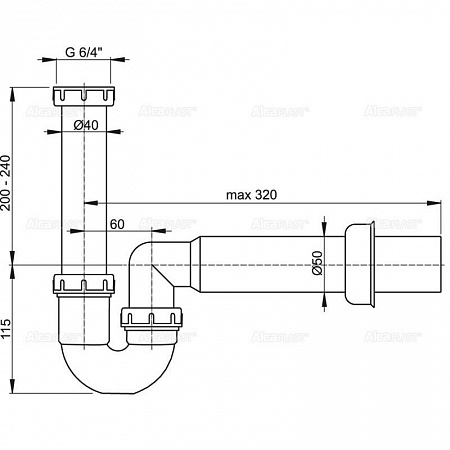 Сифон трубчатый с накидной гайкой 6/4", арт. A80-DN50