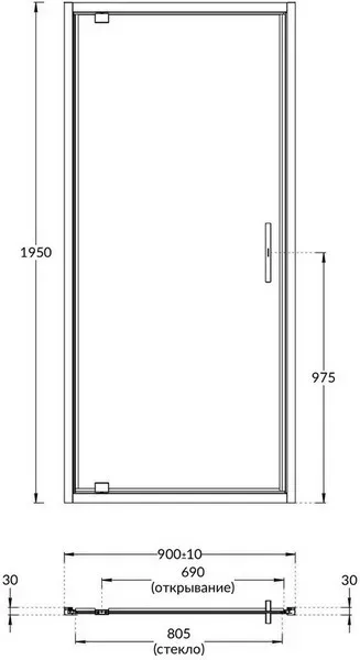 VE.90.PD.CR Душевая дверь VETRO, распашная, 90х195, хром