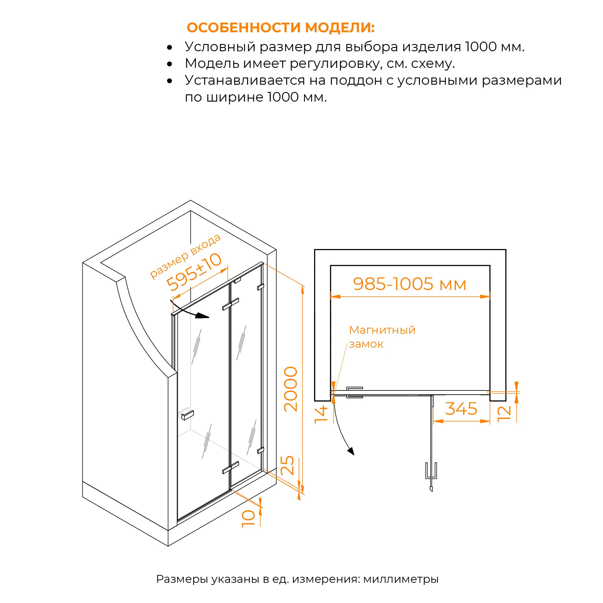Душевая дверь RGW SV-004B, Матовое-Сатинат, 1000