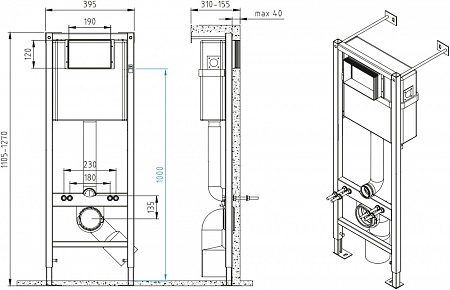 Комплект Cersanit STREET FUSION VORTEX DPL EO SL инсталляция VECTOR кнопка TWINS пластик хром глянец
