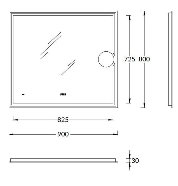 TE.mi.90.1 Зеркало TECNO c LED 90 с макро линзой, с подсветкой, с функцией антизапотевание, белое глянцевое