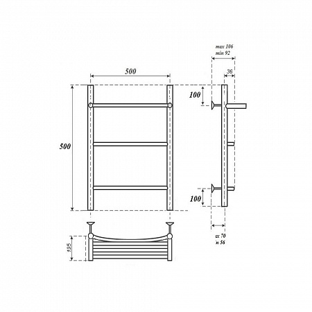 Полотенцесушитель водяной Point Афина PN04155P П2 500x500 с полкой, хром