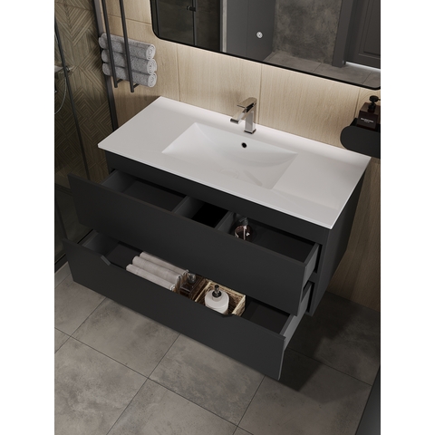 Orange Лайн Li-100Tub+Ra Тумба подвесная с раковиной, черный матовый