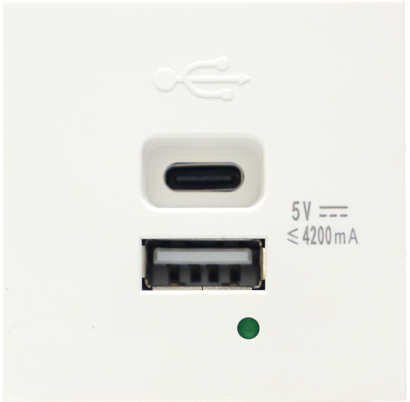 USB-зарядка 4200мA типа A+С,  2 модуля,  45х45мм,  цвет белый