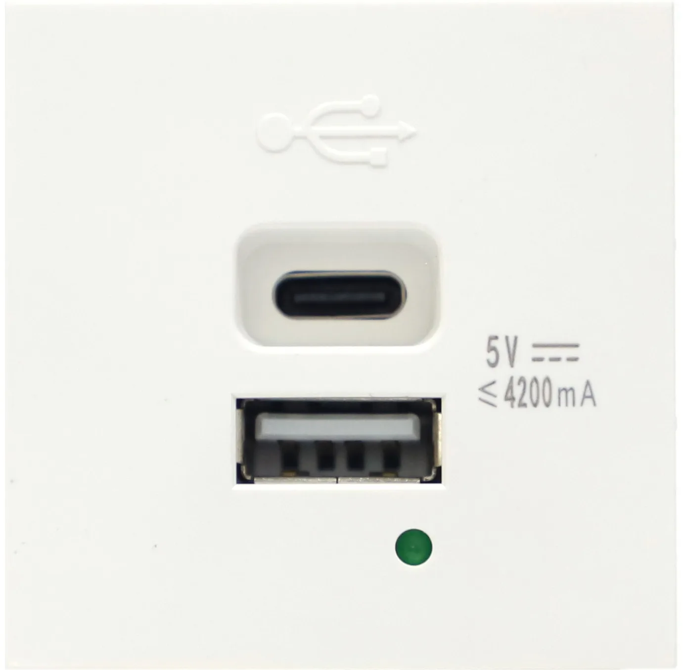 USB-зарядка 4200мA типа A+С,  2 модуля,  45х45мм,  цвет белый