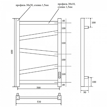 Полотенцесушитель электрический Point Феникс PN15856 П5 500x600, диммер справа, хром