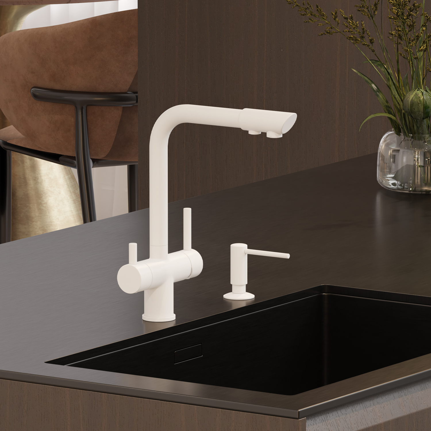 Смеситель для кухонной мойки Wasserkraft A8357 под фильтр, матовый белый