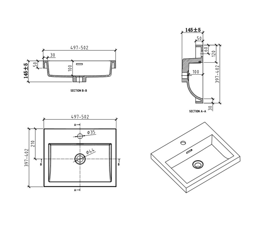 Раковина BelBagno BB-500-PM-LVB 50 см, белая из искусственного мрамора