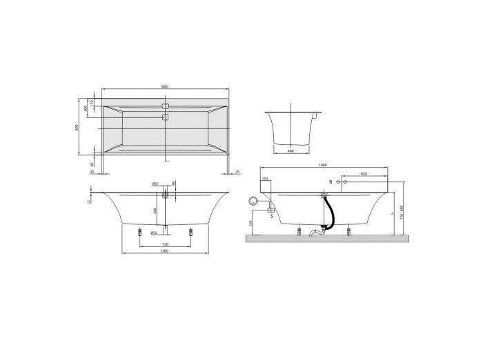 Квариловая ванна Villeroy & Boch Squaro Edge12 180x80 см UBQ180SQE2DV-01