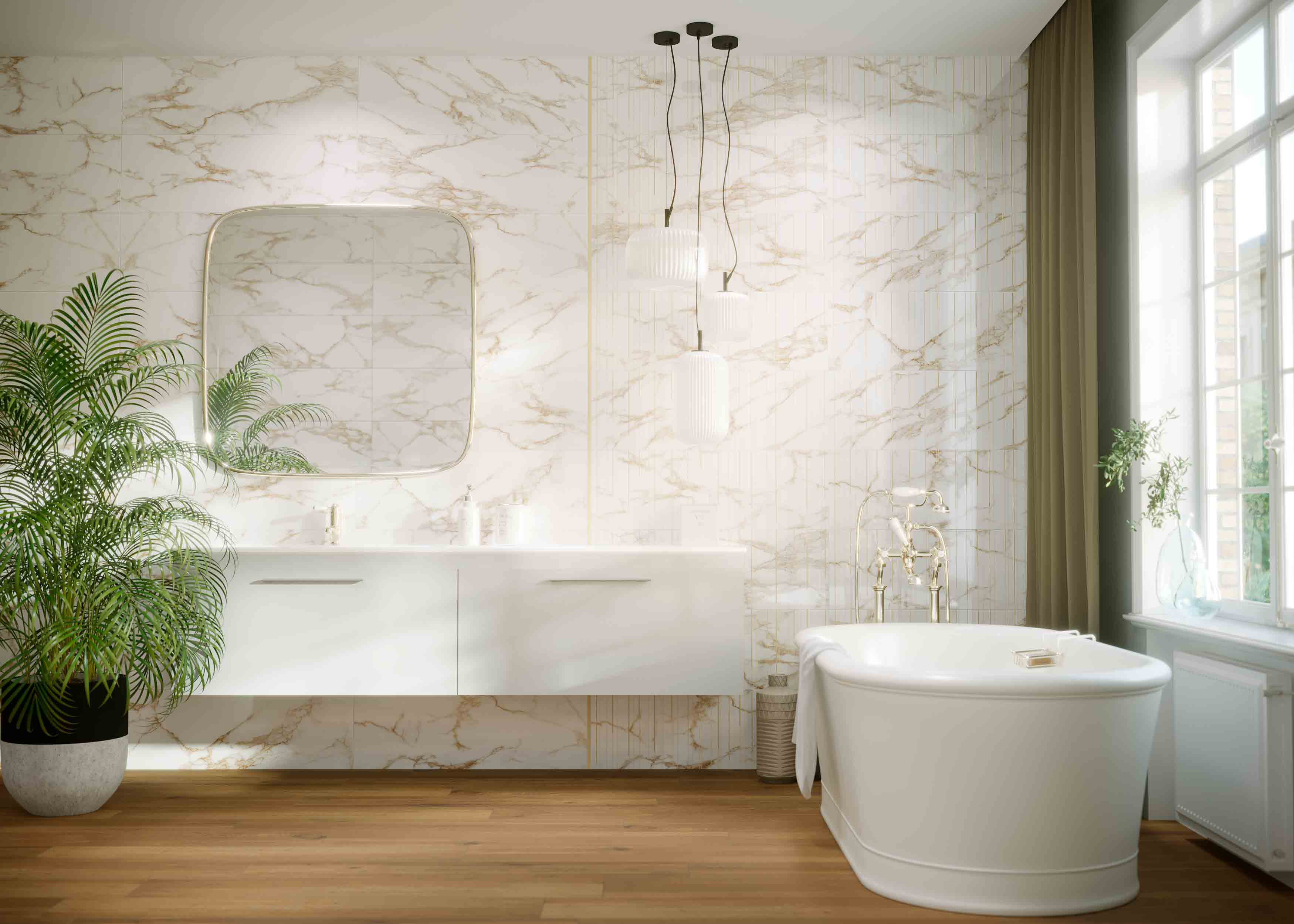 Керамическая плитка Creto Плитка Shine white 30х90