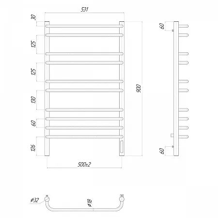Полотенцесушитель электрический Lemark Luna LM41910Z П10 500x900, диммер справа, хром
