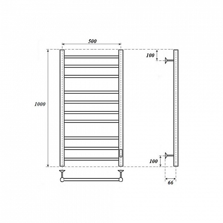 Полотенцесушитель электрический Point Аврора PN10850 П10 500x1000 диммер справа, хром