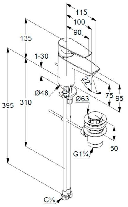 Смеситель для раковины Kludi Pure&Solid 343820575 хром