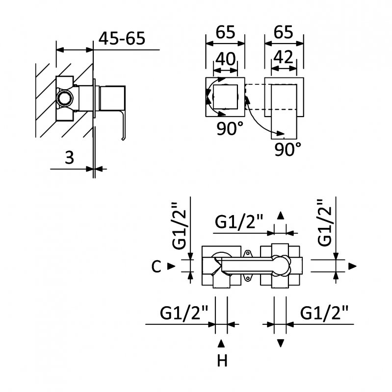 Смеситель для душа Cezares Porta PORTA-VDIM3-M-SR sunrise, на 3 потребителя