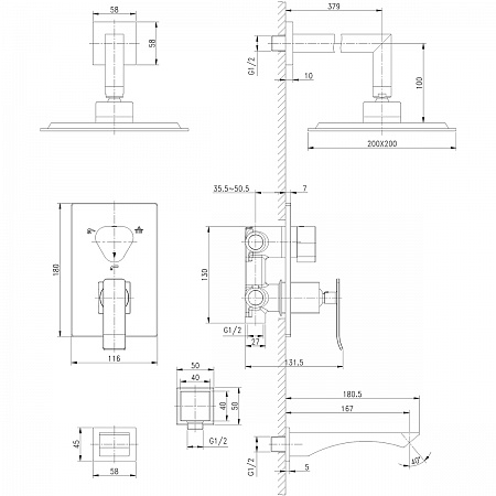 Смеситель Lemark Contest LM5822CW для ванны и душа встраиваемый с доп. 1-функц. лейкой, хром/белый