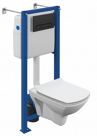 Комплект Cersanit CARINA XL CO DPL EO slim инсталляция VECTOR кнопка BLICK пластик черный матовый