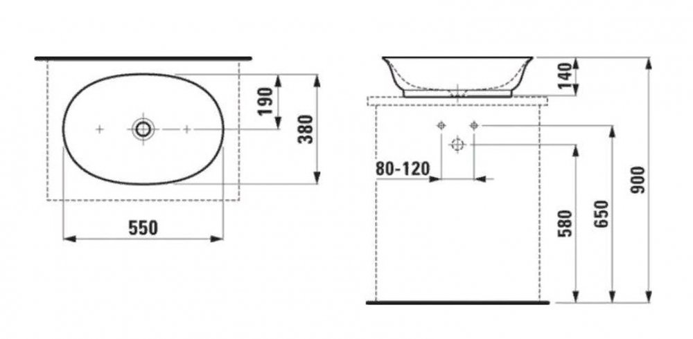 Раковина Laufen The New Classic 8.1285.2.000.112.1 накладная - белая 55х38х14 см