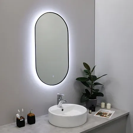 Зеркало Fixsen FX-3090B с подсветкой LED, овальное 50х90см, цвет рамы черный