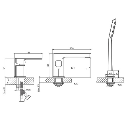 Смеситель для ванны HAIBA HB80615-7 на борт, 3 отверстия, черный