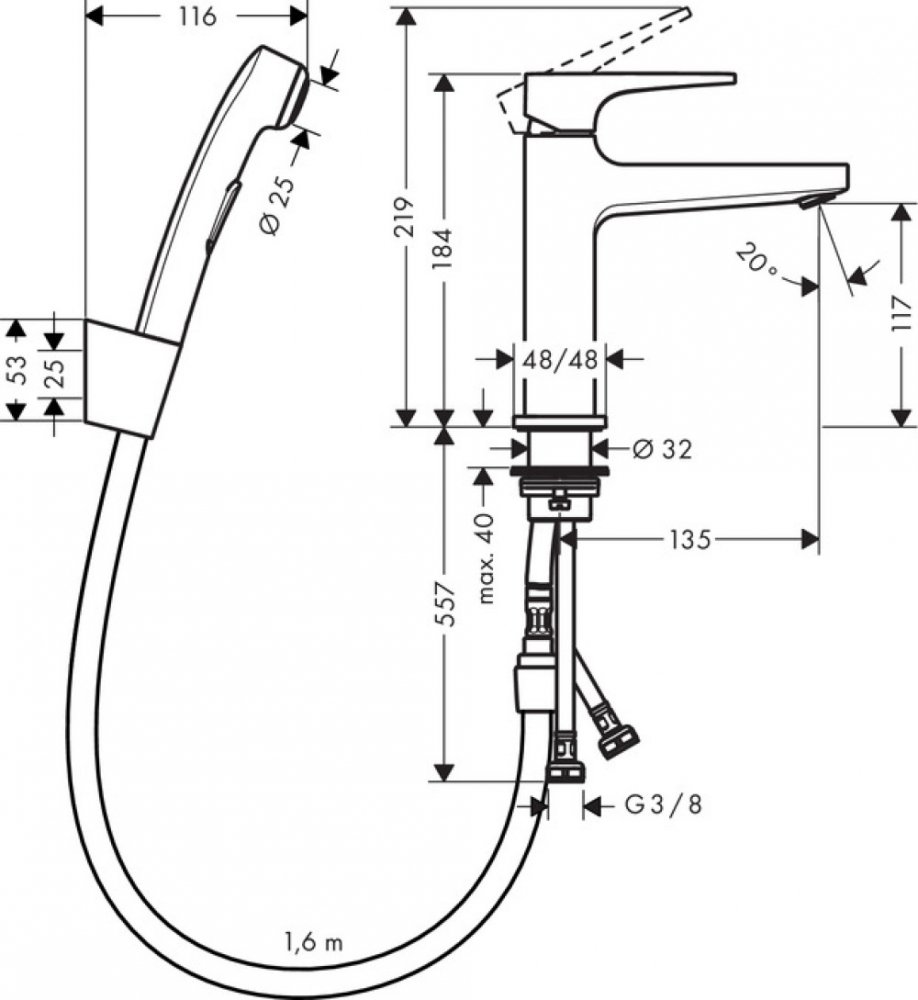 Смеситель для биде Hansgrohe Metropol 74522000 c гигиеническим душем