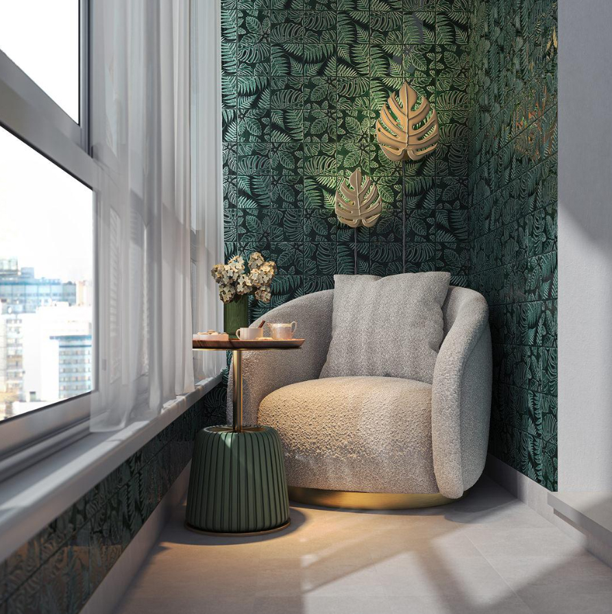 Керамическая плитка Kerama Marazzi Декор Сантана 3 структура зеленый темный 15х15