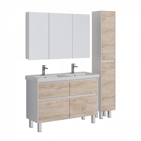 Тумба Lemark COMBI 125см под 2 раковины, подвесн./напольн,4 ящ., цвет: фасад-Дуб кантри,корпус-Белый