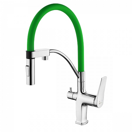 Смеситель Lemark Comfort LM3074C-Green для кухни, с гибким изливом, с подключ. к фильтру питьевой во