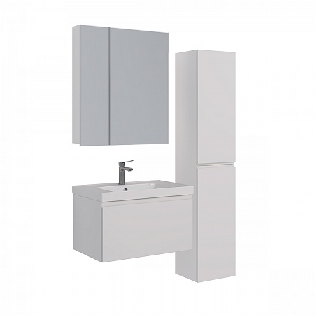 Шкаф зеркальный Lemark UNIVERSAL 70х80см 2-х дверный, цвет корпуса: Белый глянец