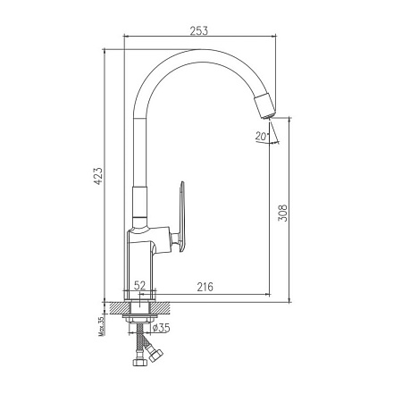 Смеситель для кухни HAIBA HB73548-7, гибкий излив, латунь, черный/хром