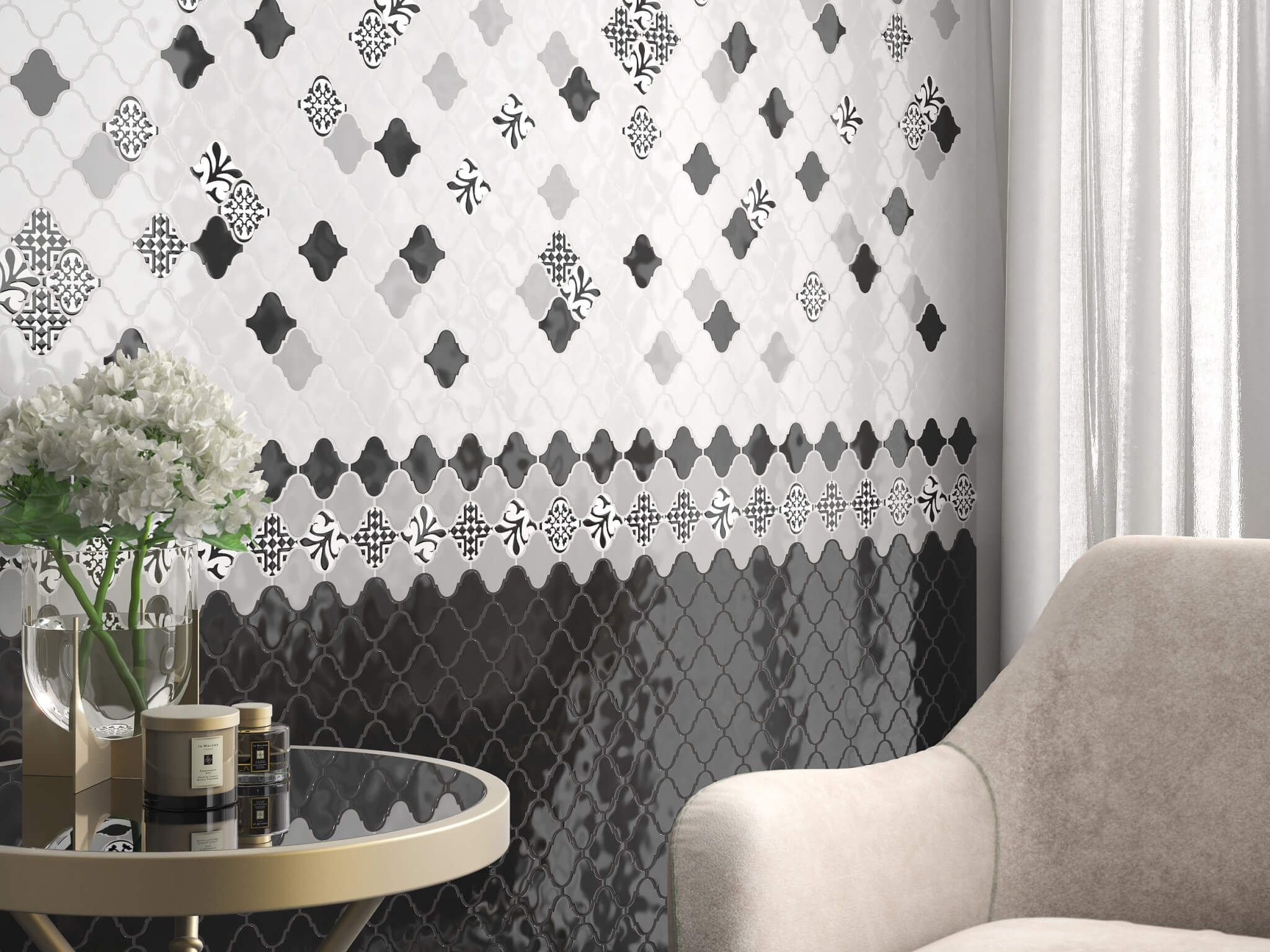 Керамическая плитка Kerama Marazzi Плитка Арабески глянцевый серый 26х30