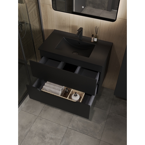 Orange Line Li-80Tub+BLRA тумба подвесная с раковиной, черный матовый