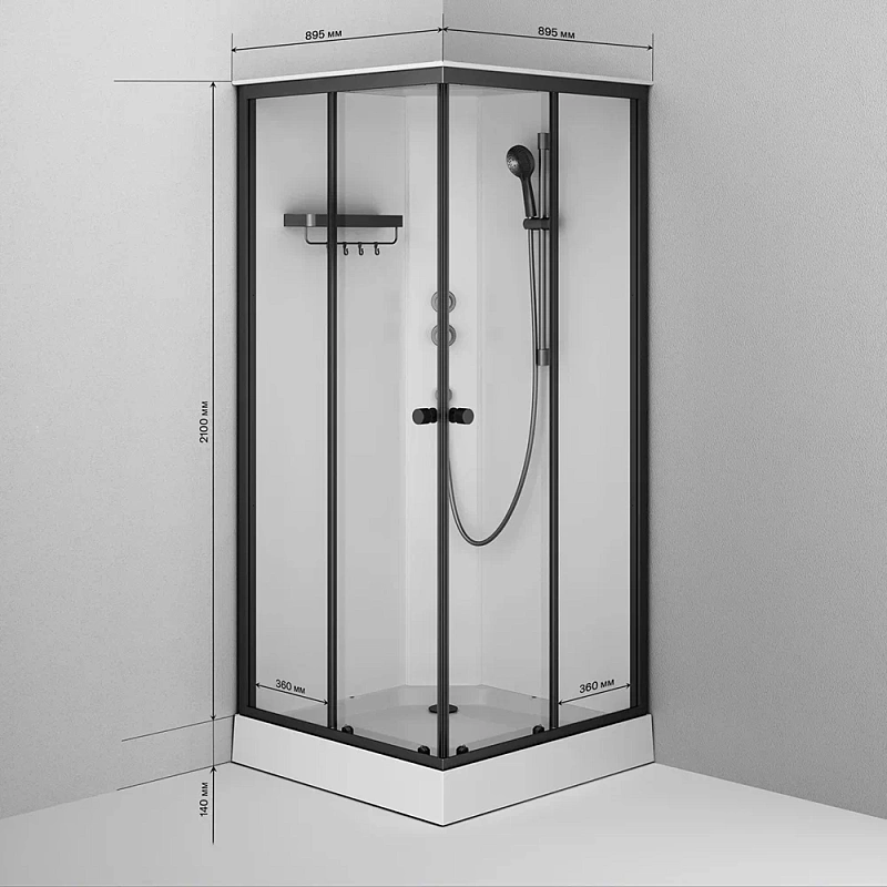 Душевая кабина 90x90 AM.PM X-Joy W94C-403-090BT профиль черный матовый, низкий поддон