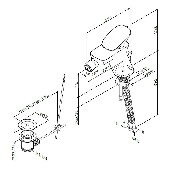 Смеситель для биде AM.PM Spirit 2.0 F70A83100 с донным клапаном, хром