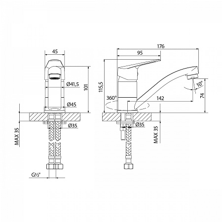 Смеситель Lemark Partner LM6507C для умывальника с поворотным изливом, хром
