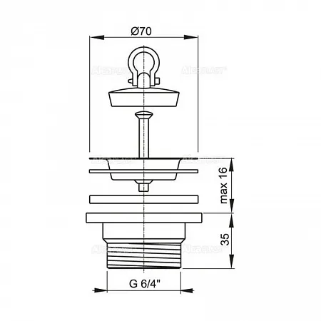 Донный клапан сифона для мойки 6/4" с нержавеющей peшeткой DN70, арт.A33
