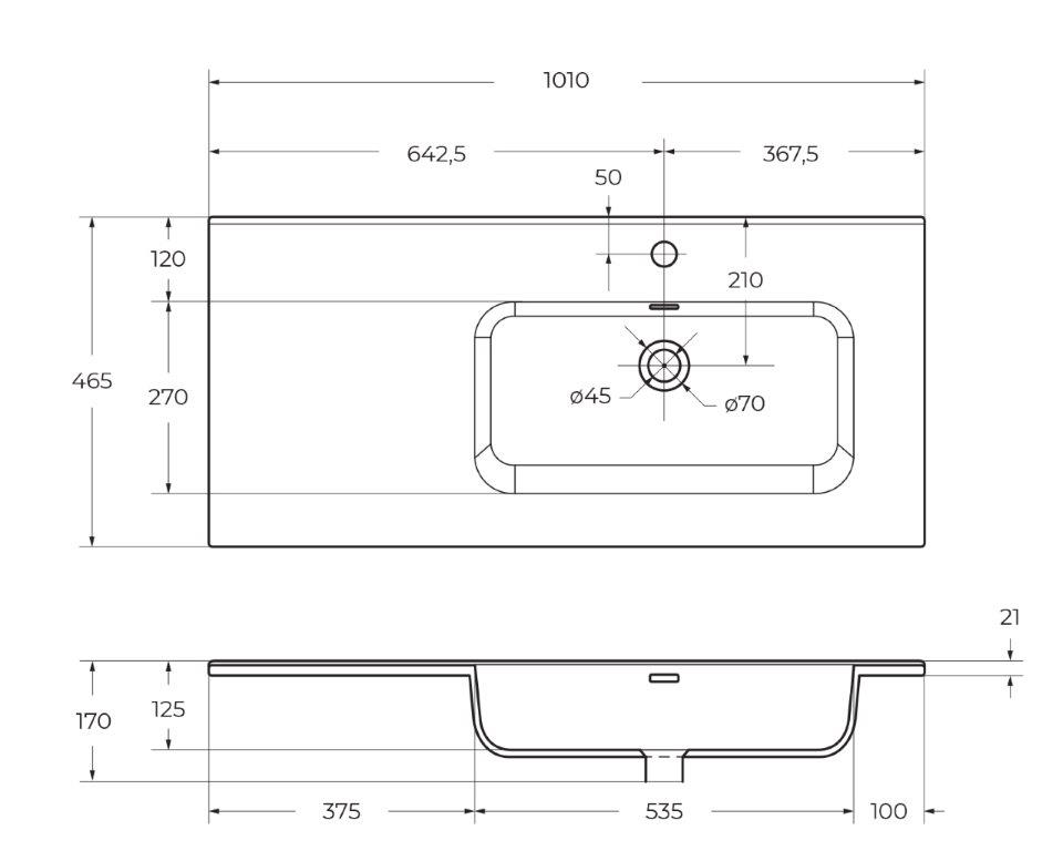 Раковина BelBagno 100 см BB1000ETL-R глянцевая белая