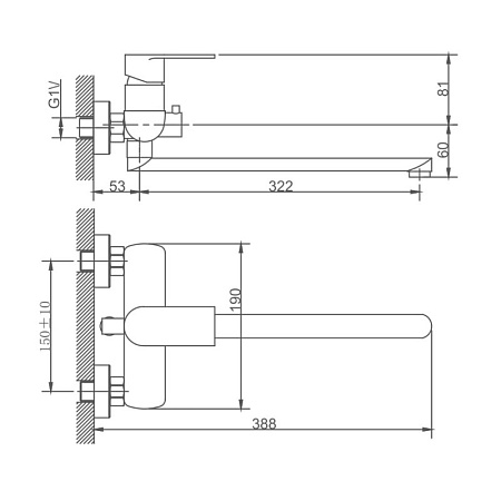 Смеситель для ванны HAIBA HB22807, длинный излив, нержавеющая сталь