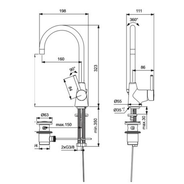 Смеситель Ideal Standard Ceraline для раковины BC195AA
