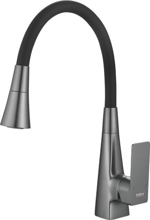 Смеситель для кухни HAIBA HB73823-3, гибкий излив, латунь, оружейная сталь