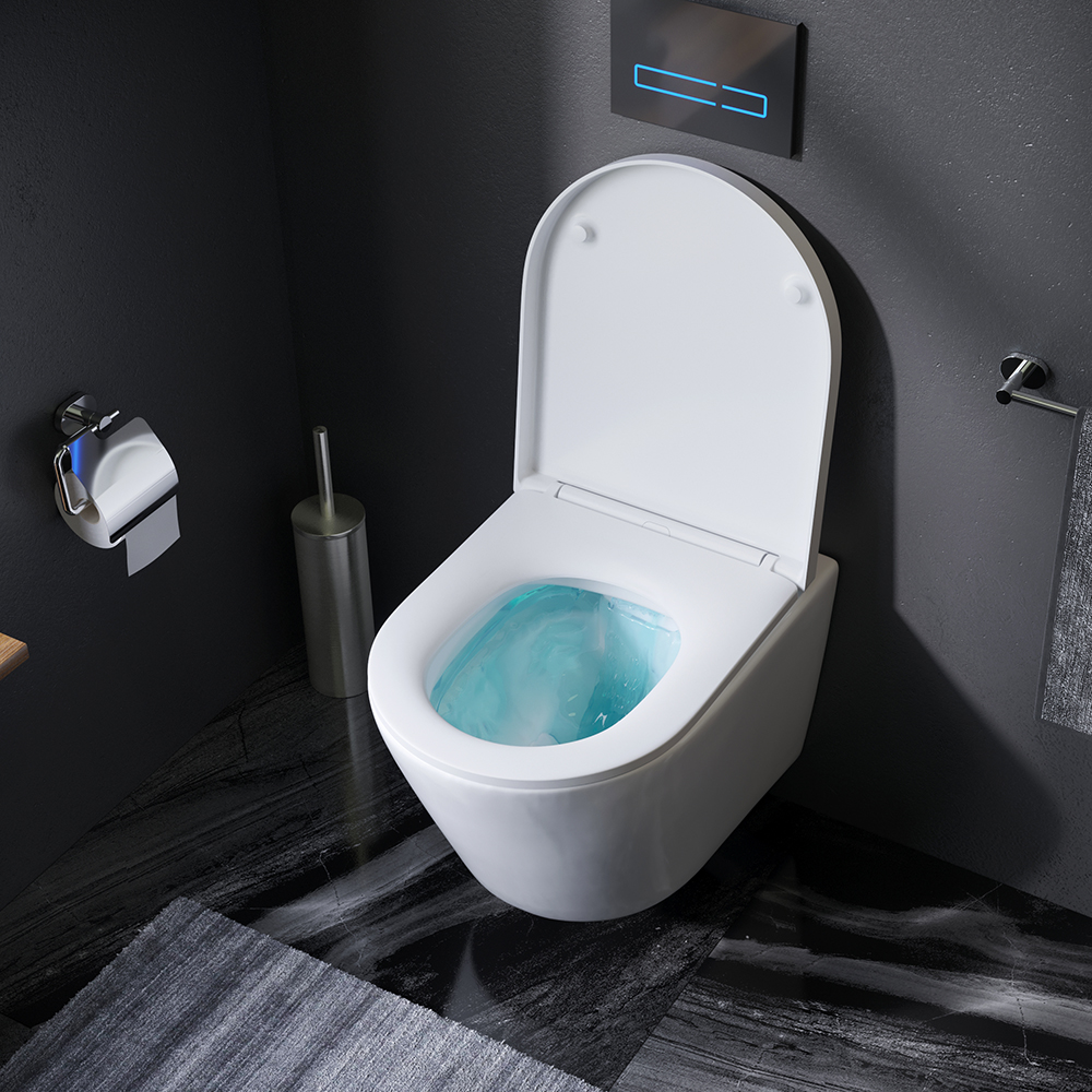 Комплект подвесной безободковый унитаз AM.PM Sense C741701SC белый с сиденьем микролифт безободковый + инсталляция Geberit Duofix 458.124.21.5 с кнопкой, хром глянцевый