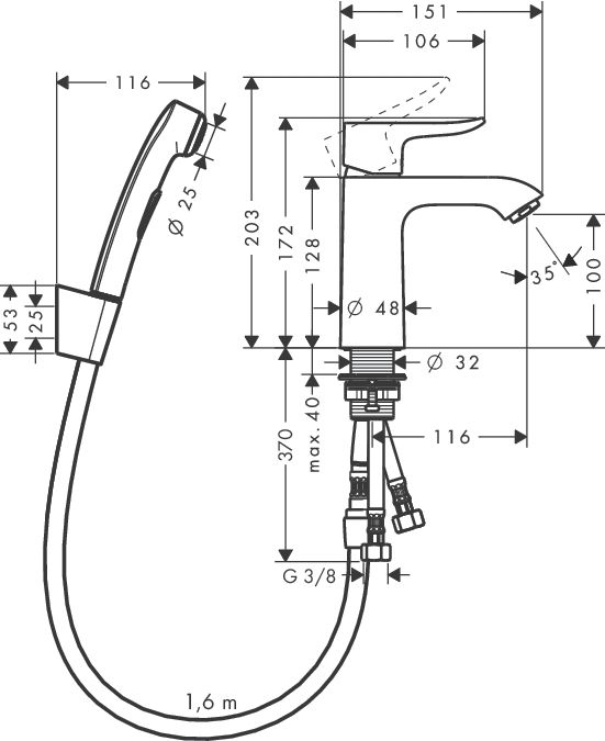 Смеситель с гигиеническим душем Hansgrohe Metris 31285000