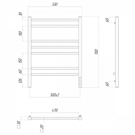 Полотенцесушитель электрический Lemark Unit LM45707Z П7 500x700, диммер справа, хром