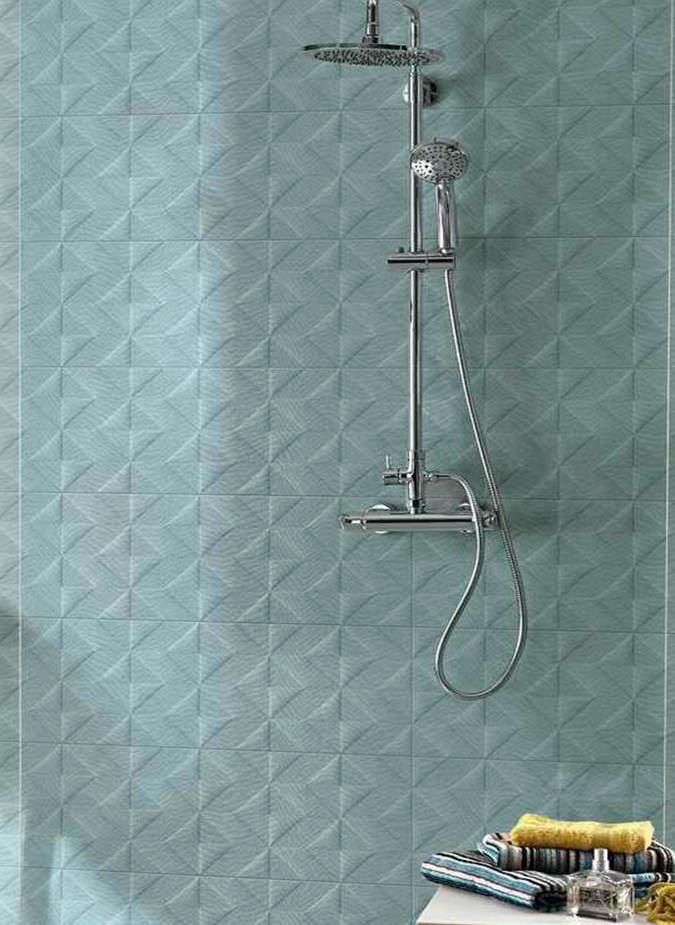 Керамическая плитка Marazzi Italy Плитка Outfit Turquoise Struttura Tetris 3D 25x76