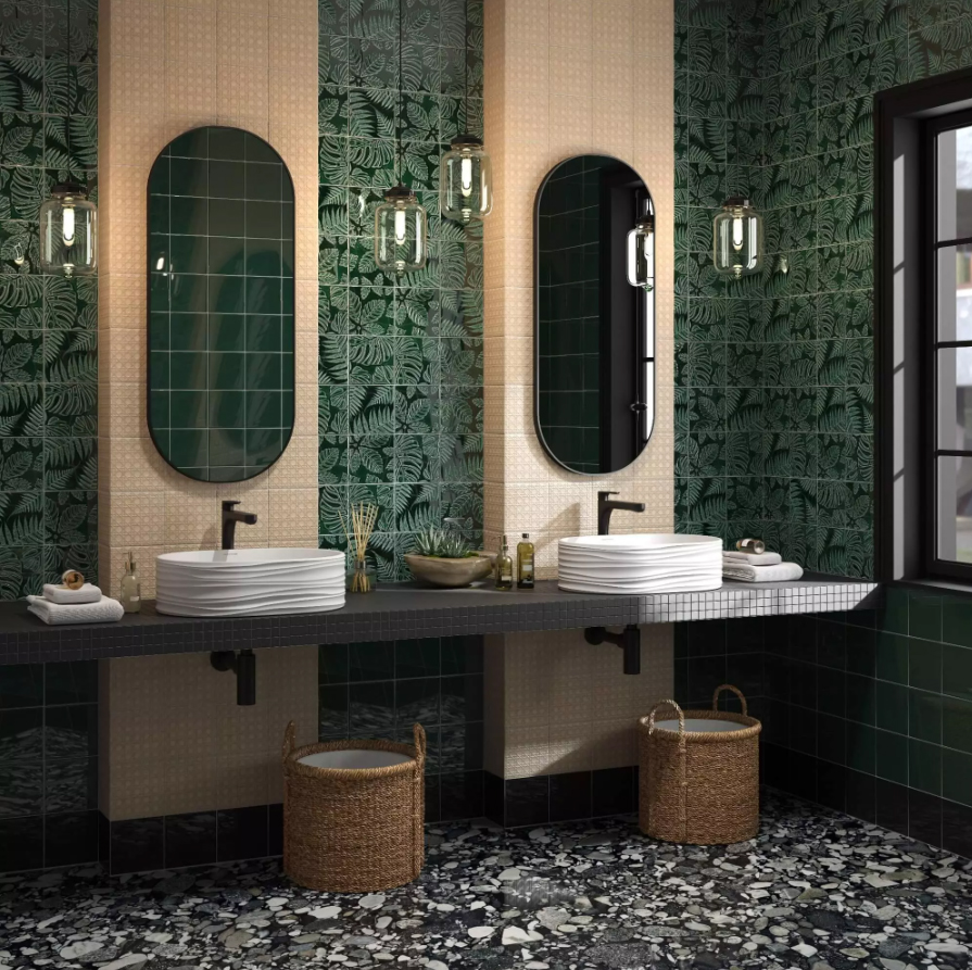 Керамическая плитка Kerama Marazzi Декор Сантана 3 структура зеленый темный 15х15