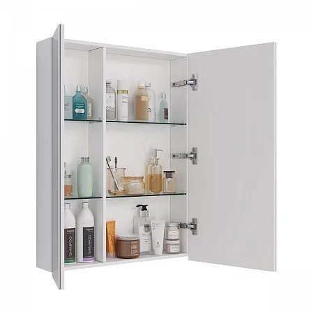 Шкаф зеркальный Lemark UNIVERSAL 60х80см 2-х дверный, цвет корпуса: Белый глянец