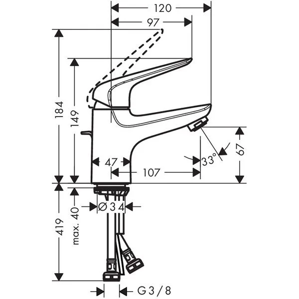 Смеситель для раковины Hansgrohe Novus Loop 71080000, с донным клапаном sntx