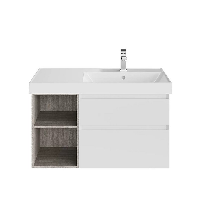 CUB.90Rh/WHT.M Тумба CUBO правая подвесная с ящиками 90, белая матовая-древесная