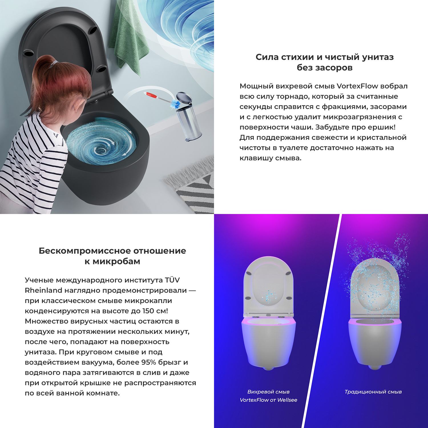 Унитаз подвесной безободковый Wellsee Chalice Perfection 182609001, сиденье микролифт, черный