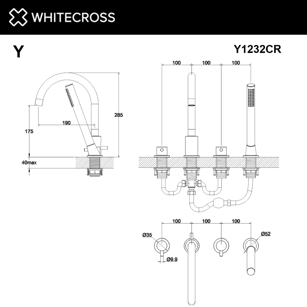 Смеситель для ванны с душем Whitecross Y chrome Y1232CR хром глянец